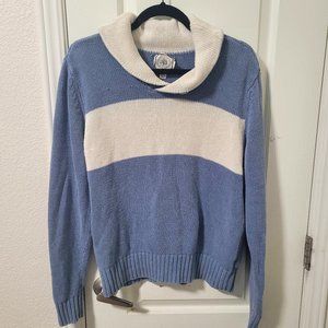 J.Press Blue and White Striped Knit Sweater - Size Large